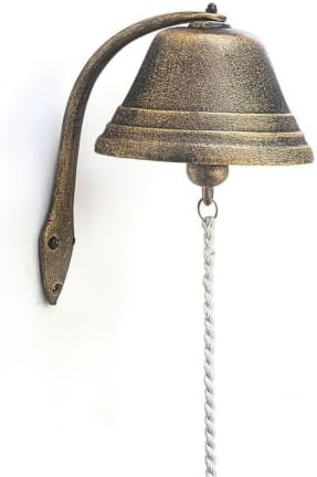 Wall-Mounted Bell with Pull Cord Outdoor Cast-Iron Chime with Bracket Heavy Duty for Shop Owners, Porch, Garden, Cafe, Large by Unknown