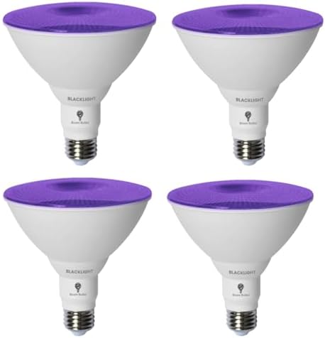 Bluex Bulbs 4 Pack PAR38 LED Black Light Bulb, 20W (200Watt Equivalent) E26 Blacklight Bulb Level 385-400nm, Body Paint, Glow in The Dark Party LED Light Bulb Neon Glow Fluorescent Poster by BluexBulbs