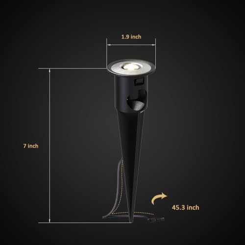 Low Voltage In Ground Lights 6PK 0.6W LED Spotlights 12V AC Outdoor Light 7 Lumens Landscape Lighting Kit 3200K with Spike Stake and Connector for Pathway Garden, Yard, Lawn - Image 5