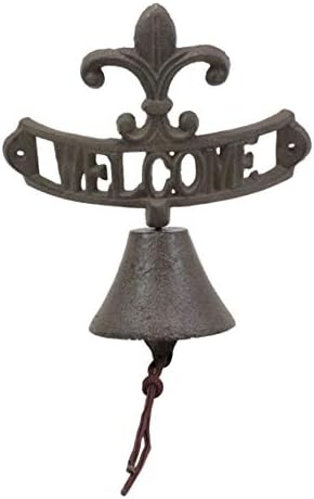 Ebros Gift Cast Iron Rustic Vintage Fleur De Lis Crown with Welcome Word Sign Door Wall Dinner Yard Bell Outdoor French Southwestern Farmhouse Accent Bells - Image 2