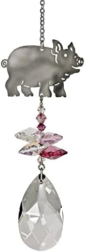 Woodstock Chimes Sun Catcher Crystal Fantasy, 4.5" Pig Crystal Suncatcher Pink Hanging Window Prism for Indoor Kitchen Office Gifts Rearview Car Mirror Décor, Rainbow Makers Collection by WoodstockChimes