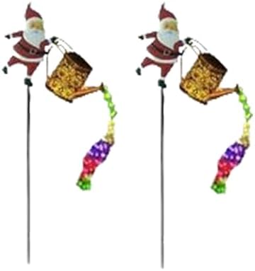 2PCS Christmas Claus Solar Kettle Lights, Santa Solar Watering Can Garden Lawn Decorative Lights, Waterproof Outdoor for Garden, Patio, Christmas Yard Décor by Unknown