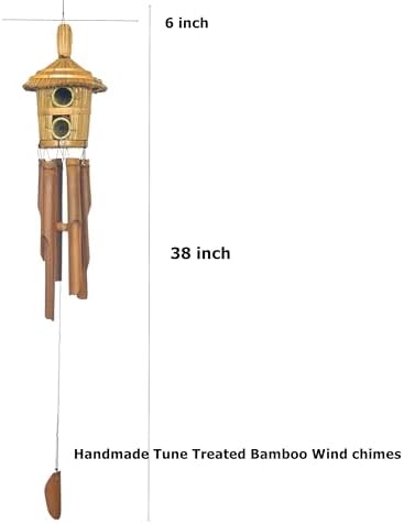 Bellaa Bamboo Wind Chimes with Bird House - 38" Handmade Japanese Style Wooden Windchime for Outdoor Garden Patio Decor - Deep Tone Musical Gift - Image 6