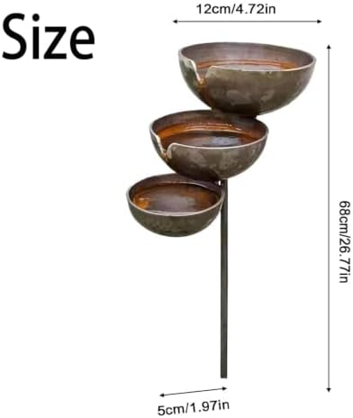 Rain Catcher Bird Bath Tiered, 3 Tiered Rain Catcher Birdbath Copper Patina, Rust Patina Metal Rain Catcher Garden Stake with Water Bowl, Bird Water Bowl Feeder for Yards,Lawns,Gardens Decoration (B) - Image 7