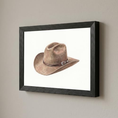 Framed Canvas Wall Art Watercolor Cowboy Hat Brown Earthy Minimalist Canvas Print Poster Black Frame Wall Decor for Bedroom Office Rustic Decor, Southwest Art - Inch 12x16 - Image 5
