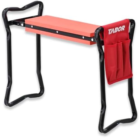 TABOR TOOLS TR2A Garden Kneeler and Seat Bench with Tool Bag Pouch and Foam Pad Cushion, Workseat with Kneeling Bench Option, Light Weight Foldable Stool, Portable Outdoor Kneeler for Gardening. by TABORTOOLS