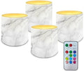 4Pcs Flameless Candles with Remote Battery Operated Candles with Timer Pillar Tea Lights Bulk for Indoor Outdoor Porch Banquet Gathering Home Decorations, White Marble by Merkmak