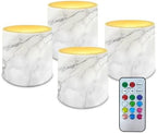 4Pcs Flameless Candles with Remote Battery Operated Candles with Timer Pillar Tea Lights Bulk for Indoor Outdoor Porch Banquet Gathering Home Decorations, White Marble by Merkmak