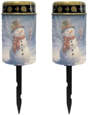 Poceacles Outdoor Solar Lights Solar Grave Candle Outdoor Waterproof Cemetery LED Candles for Cemetery Lawn Porch Christmas Winter Holiday Decor, Snowman Tree Pattern, Pack of 2 by Poceacles