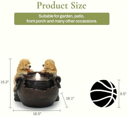 LuxenHome 16 Inch Puppies Resin Outdoor Water Fountain with LED Lights - Image 2