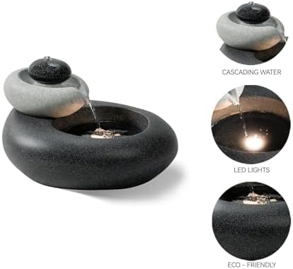 13.39" H Outdoor Water Fountain Made with Eco-Friendly Recyclable Materials, Polyethylene Rock Waterfall Outdoor Fountain, Garden Decor with LED Light & Pump for Patio, Backyard (13.39") - Image 3