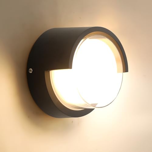 R‑YY‑BD‑012‑3K Outdoor Wall Sconce, Round Aluminum Wall Light, 3000K Warm Light by Scpitw