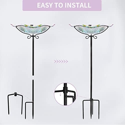 MUMTOP Glass Bird Bath, Peacock Outdoor Birdbaths with Metal Stake Green - Image 7