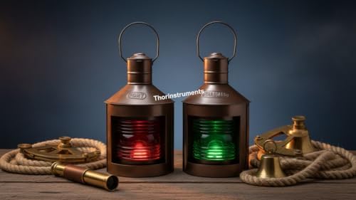 Metal Port & Starboard Lanterns Set of 2 Ship Oil Lamps Nautical Light Ship Lanterns, with Red and Green Fresnel Lenses, Antique Copper Finish Maritime Navigation Lights for Coastal - Image 3