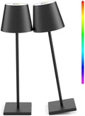 Cordless Table Lamp 5000mAh LED Rechargeable Lamp Black RGB, 2-Pack by Aoceley