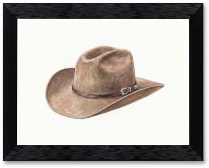 Framed Canvas Wall Art Watercolor Cowboy Hat Brown Earthy Minimalist Canvas Print Poster Black Frame Wall Decor for Bedroom Office Rustic Decor, Southwest Art - Inch 12x16 by Unknown