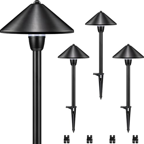 SUNVIE 4-Pack 7" Low Voltage Path Lights Black Aluminum, Conical Hat Design by SUNVIE