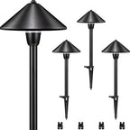 SUNVIE 4-Pack 7" Low Voltage Path Lights Black Aluminum, Conical Hat Design by SUNVIE