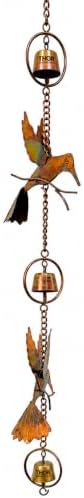 Hummingbirds & Bells Rain Chain, Flamed Copper Colored Hummingbird Wind Chimes for Outside, Large Metal Decorative Rain Chain for Gutters, Outdoor Garden, Patio, Porch & Yard Hanging Decor by THOR+INSTRUMENTS