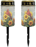 Poceacles Cardinal Sunflower Wood Grain Solar Lights Outdoor Solar Powered Outdoor Cemetery Stake Candle Grave Solar Lamp Landscape Lighting Waterproof Grave Flameless Candle, Pack of 2 by Poceacles