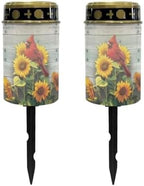 Poceacles Cardinal Sunflower Wood Grain Solar Lights Outdoor Solar Powered Outdoor Cemetery Stake Candle Grave Solar Lamp Landscape Lighting Waterproof Grave Flameless Candle, Pack of 2 by Poceacles