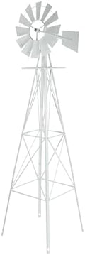 8FT Garden Windmill, Metal Yard Decor with Weather Vane, White by HAHASOLE