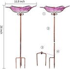 26" Glass Bird Bath, Outdoor Birdbath Bird Feeder Pink Flower Metal Stake - Image 6