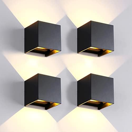 4 Pack LED Outdoor Sconces Wall Lights 20W Exterior/Interior Up and Down Lights IP65 Waterproof Modern Outdoor Lighting Fixtures Square Aluminum Wall Mount Light Black 3000K Warm Lights by MilleLucciole