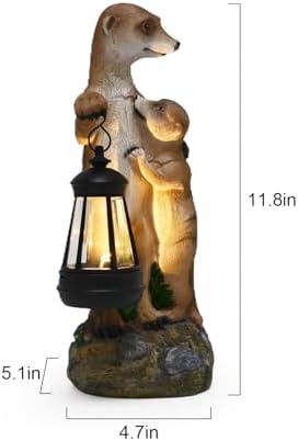 Meerkat Mother & Baby Solar Lantern Garden Statue Outdoor Decor Figurine - Image 6