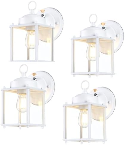 Outdoor Wall Light Fixture, Metal Glass, White, 4 Pack by KumtinSmart