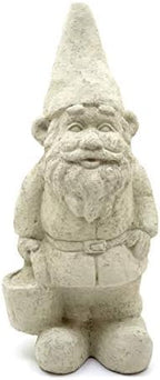 Garden Gnome with Bucket: Solid Durable Stone Statue with Vintage Texture. Sealed for Outdoors. Handcrafted USA. (Classic/White) by Unknown