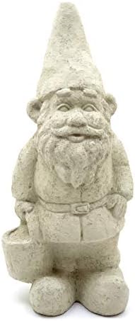 Garden Gnome with Bucket: Solid Durable Stone Statue with Vintage Texture. Sealed for Outdoors. Handcrafted USA. (Classic/White) by Unknown
