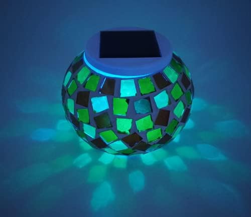 Solar Outdoor Table Lamp, Solar Powered Mosaic Glass Ball Garden Lights Waterproof Color Changing Mood Night Lights (H) - Image 3