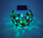 Solar Outdoor Table Lamp, Solar Powered Mosaic Glass Ball Garden Lights Waterproof Color Changing Mood Night Lights (H) - Image 3