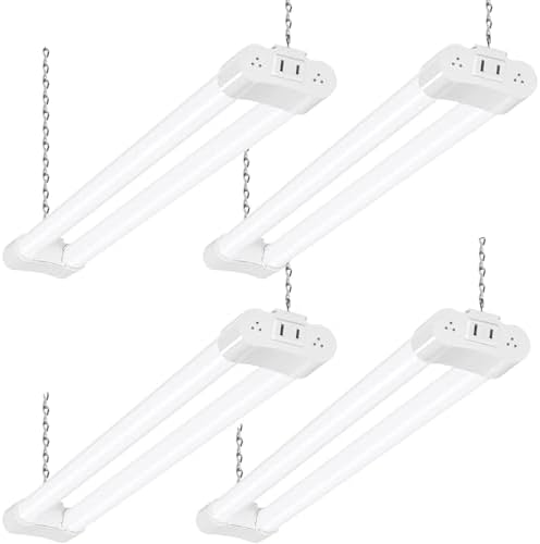 hykolity 4 Pack Linkable LED Shop Light for Garage, 2FT 22W Utility Light Fixture, 2500lm, 5000K Daylight LED Workbench Lighting with Power Cord, Hanging or Flush Mount, White - ETL by hykolity