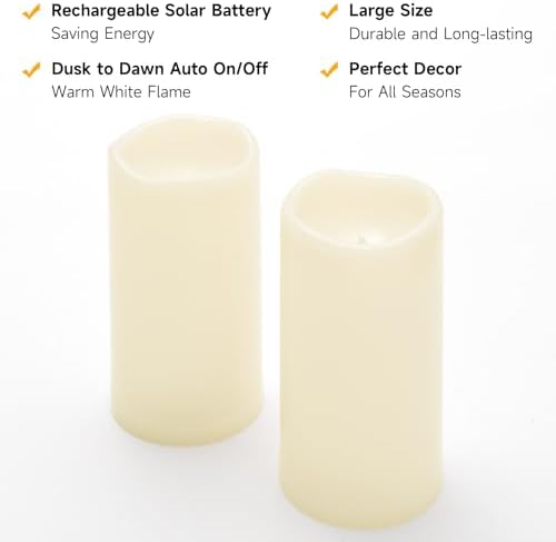 8" x 4" Large Waterproof Outdoor Solar Flameless LED Candles - 2 Pack - Image 4