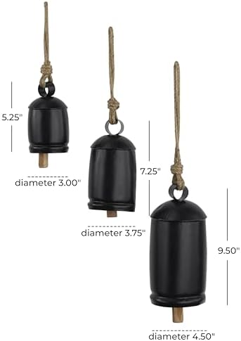Deco 79 Metal Cow Bells, Meditation Bell, Set of 3, 10", 7", 5"H, Black - Image 6