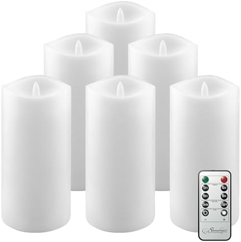 Stonebriar LED Pillar Candles — Remote & Timer, Real Wax Flameless Candles for Home Décor, Weddings & Events, Pack of 6, White, 3" x 6" - Image 2