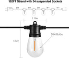 Banord 102 FT Outdoor String Lights, Waterproof Patio Lights with 35 Bulbs - Image 2