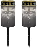 Poceacles Cross Solar Lights Set of 2 Outdoor Solar Powered Outdoor Cemetery Stake Lights Grave Solar Lamp Landscape Lighting Waterproof Grave Flameless Candles, God Cross Black by Poceacles