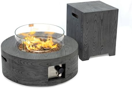 Lume Vale 28" Round Propane Fire Pit Table – 40,000 BTU Outdoor Fire Pit with Lid & Stone Finish, 2-in-1 Patio Heater & Dining Table, CSA Certified (Gray Wood Grain, Fire Pit with Wind Guard&Tank) - Image 5