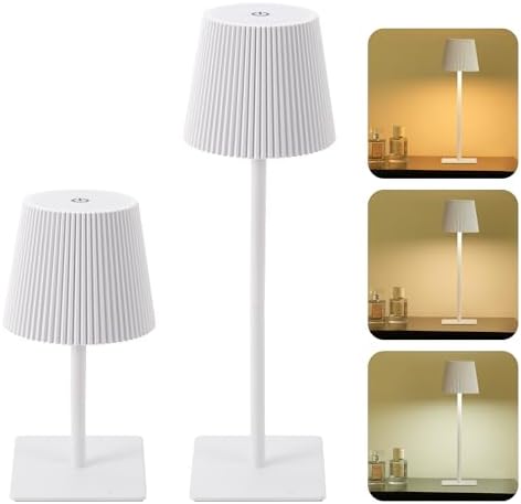 LUTEC 2 Pack Cordless Table Lamp,6000mAh Rechargeable Battery Operated Desk Lamp,Two Adjustable Heights,Waterproof, Touch Control & 3 Color Stepless Dimming for Restaurant/Bedroom/Bars/Outdoor (White) by LUTEC