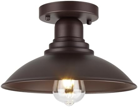 GOLDHILL 10.5" Oil Rubbed Bronze Semi Flush Mount Ceiling Light, Rust-Resistant Powder Coated Metal Barn Fixture for Kitchen, Covered Porch & Patio, Damp Rated by Goldhill