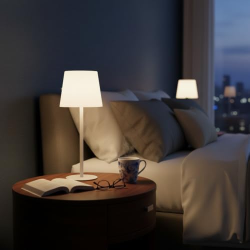 Cordless Table Lamp w/Timer Remote, Rechargeable Bedside Mood Lamp(White) by COPU