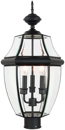 Kalium Outdoor Post Lights, 3 Light Lamp Post Light Fixture Hardwired with Clear Beveled Glass, 23" Large Waterproof Lamp Pillar Fixtures for Yard Pathway Porch Patio 60W Matte Black by Kalium