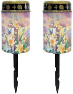 Poceacles Cross Solar Grave Lights Waterproof Solar Stake Lights Solar Outdoor Cemetery Lights Outdoor Stake Automatic Solar Lamp Candle for Cemetery Grave Decoration, Lily Bird Cross, Pack of 2 by Poceacles