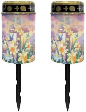 Poceacles Cross Solar Grave Lights Waterproof Solar Stake Lights Solar Outdoor Cemetery Lights Outdoor Stake Automatic Solar Lamp Candle for Cemetery Grave Decoration, Lily Bird Cross, Pack of 2 by Poceacles