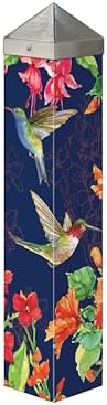 Studio M Art Pole Hum Harmony 20 Inch Weather Resistant PVC with Vinyl Wrap Outdoor Decorative Accessory for Landscaping Gardens and Yards Navy Blue and Orange Floral Hummingbird by StudioM