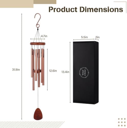 Elegant Copper-Red Wind Chime for Home and Garden, Memorial Wind Chime with 6 Aluminum Tubes, 32-Inch - Image 5