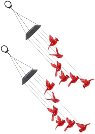 Outdoor LED Wind Chime 2pcs Red Cardinal Bird Xmas Night Light by Healvian
